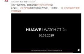 华为 Watch GT2e 正式公布，与 P40 系列一起发布