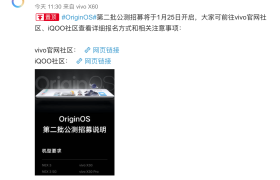 vivo OriginOS第二波公测来了：6款机型，1月28日推送