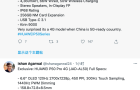华为P50 Pro详细配置曝光：中置单挖孔，仅有4G版本